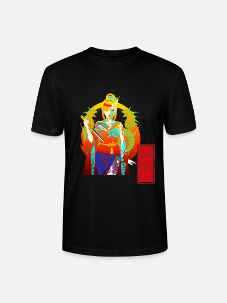 Yakuza Girl: Cyberpunk Oni Mask & Dragon Tattoo - Stanley/Stella CRAFTER Unisex Organic T-Shirt - black