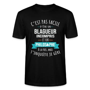 Blagueur Philosophe Incompris Humour - T-shirt bio CRAFTER Stanley Stella Unisexe - noir - Devant - Alina (178cm) & Michal (187cm)
