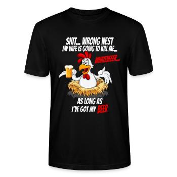 Bierhahn im Nest Cartoon Shirt - Stanley/Stella Unisex Bio-T-Shirt CRAFTER - Schwarz - Vorne - Alina (178cm) & Michal (187cm)