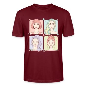 Kpop Coréen, Pop Anime mignon, Fille de Corée, Musique d’amour - T-shirt bio CRAFTER Stanley Stella Unisexe - bordeaux - Devant - Alina (178cm) & Michal (187cm)