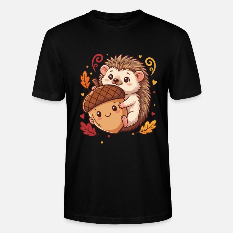 Süßer Igel mit Eichel Herbst - Stanley/Stella Unisex Bio-T-Shirt CRAFTER - Schwarz