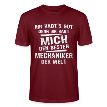 Mechaniker - Stanley/Stella Unisex Bio-T-Shirt CRAFTER - Burgunderrot - Vorne - Alina (178cm) & Michal (187cm)