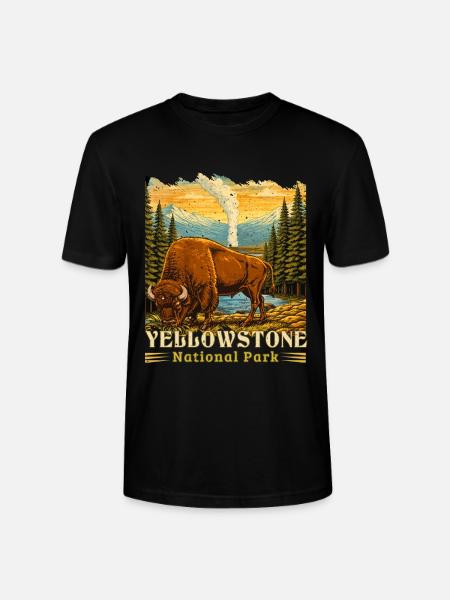 Yellowstone National Park Buffalo Camping - Stanley/Stella CRAFTER Unisex Organic T-Shirt - black