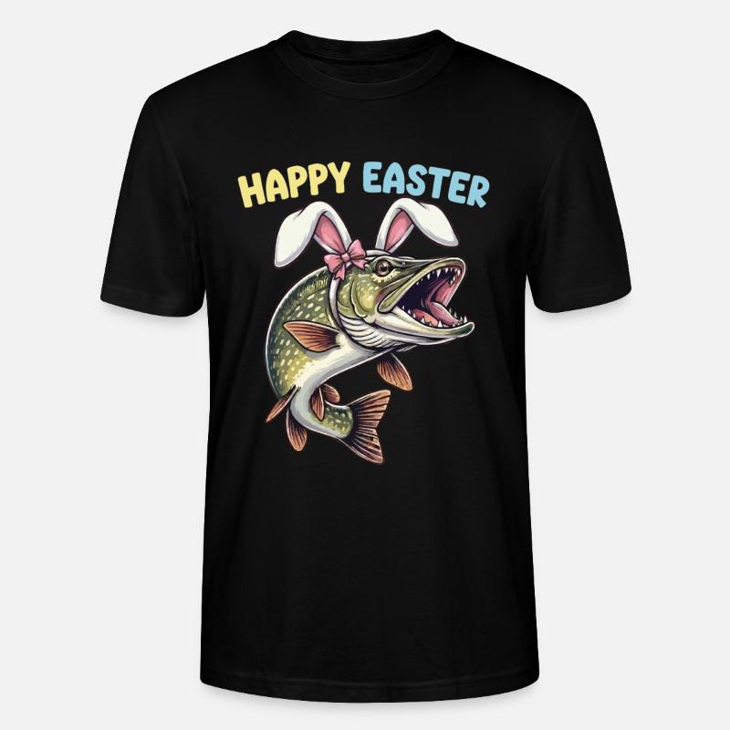 Easter fish pike with rabbit ears - Stanley/Stella CRAFTER Unisex Organic T-Shirt - black