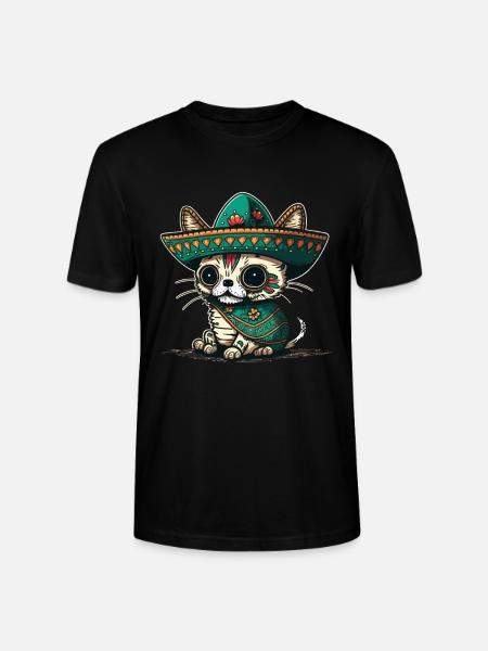Cat Mexican Sugar Skull Sombrero - Stanley/Stella CRAFTER Unisex Organic T-Shirt - black