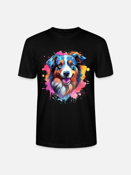 Farbenfrohe Splash-Kunst Australischer Schäferhund - Stanley/Stella Unisex Bio-T-Shirt CRAFTER - Schwarz