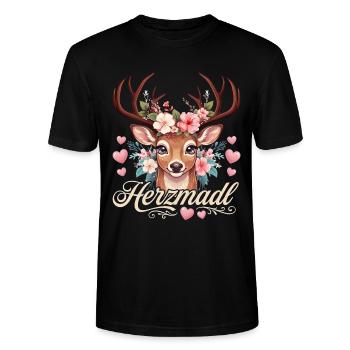 Herzmadl Shirt Damen Trachtenshirt Tracht Oberteil - Stanley/Stella Unisex Bio-T-Shirt CRAFTER - Schwarz - Vorne - Alina (178cm) & Michal (187cm)
