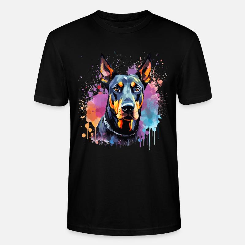 Art éclaboussuré de chien Doberman Pinscher - T-shirt bio CRAFTER Stanley Stella Unisexe - noir