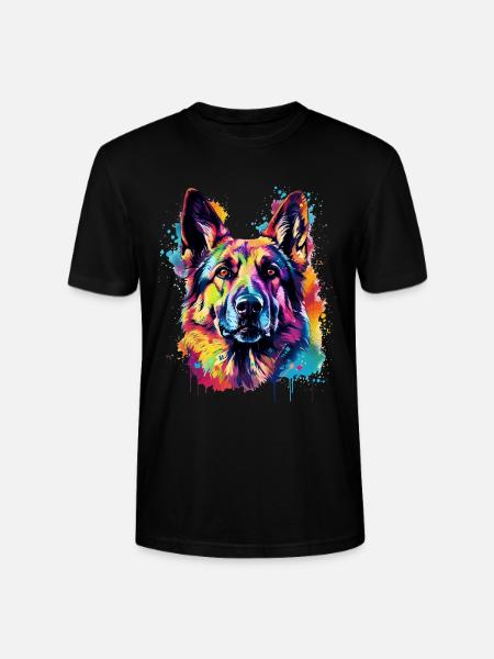 Bunte Deutscher Schäferhund-Splash-Art - Stanley/Stella Unisex Bio-T-Shirt CRAFTER - Schwarz