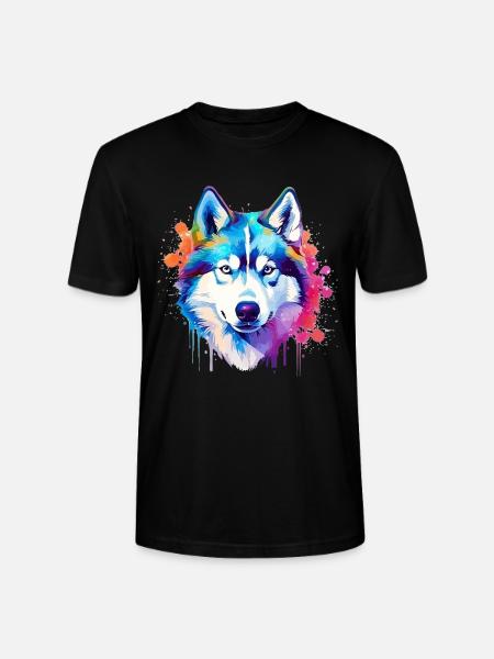 Bunte Husky-Hunde-Splash-Art - Stanley/Stella Unisex Bio-T-Shirt CRAFTER - Schwarz