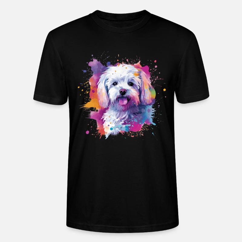 Maltesische bunte Hunde-Splash-Kunst - Stanley/Stella Unisex Bio-T-Shirt CRAFTER - Schwarz