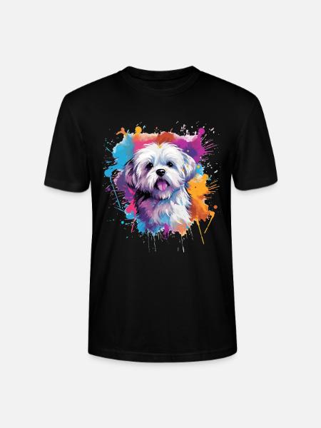 Farbenfrohe Spritzkunst Malteserhund - Stanley/Stella Unisex Bio-T-Shirt CRAFTER - Schwarz