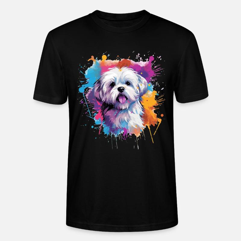 Farbenfrohe Spritzkunst Malteserhund - Stanley/Stella Unisex Bio-T-Shirt CRAFTER - Schwarz