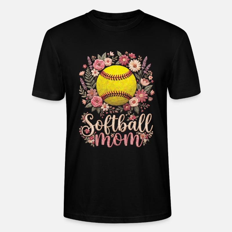 Blumen-Softball-Mutter - Stanley/Stella Unisex Bio-T-Shirt CRAFTER - Schwarz
