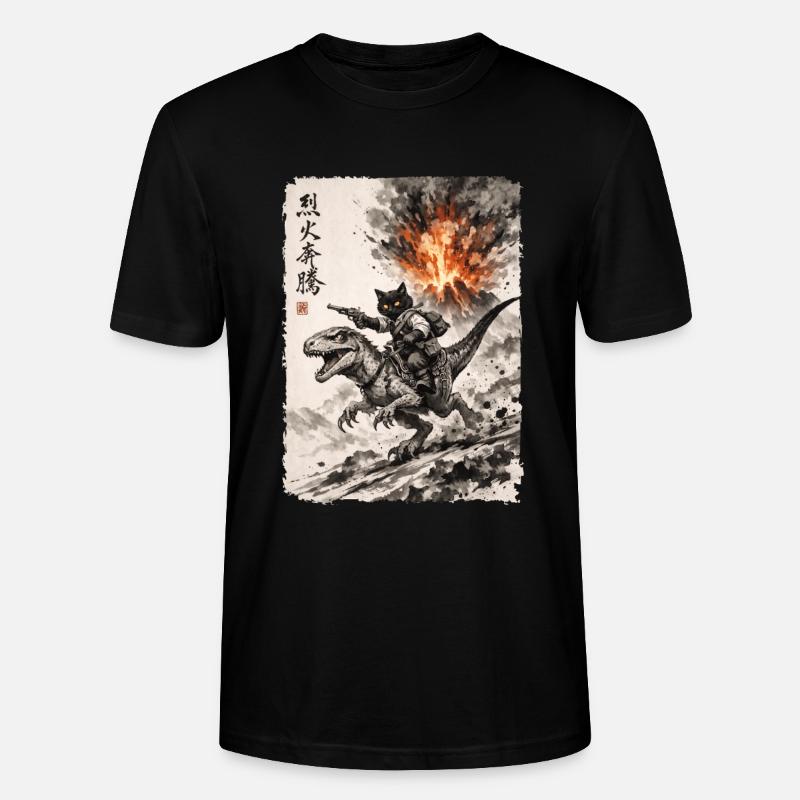 Katze, Dinosaurier, Vulkan, Vulkanausbruch, Anime - Stanley/Stella Unisex Bio-T-Shirt CRAFTER - Schwarz