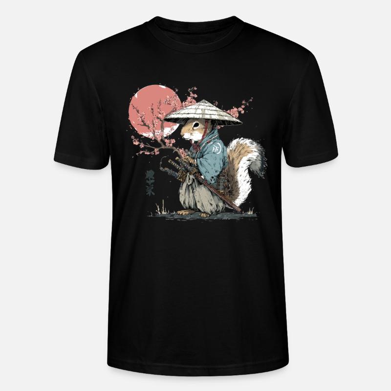 Eichhörnchen-Samurai in Sakura-Roben - Stanley/Stella Unisex Bio-T-Shirt CRAFTER - Schwarz