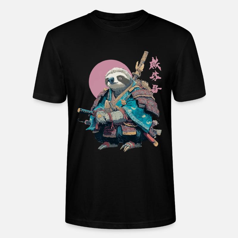 Faultier-Samurai in blauer Rüstung - Stanley/Stella Unisex Bio-T-Shirt CRAFTER - Schwarz