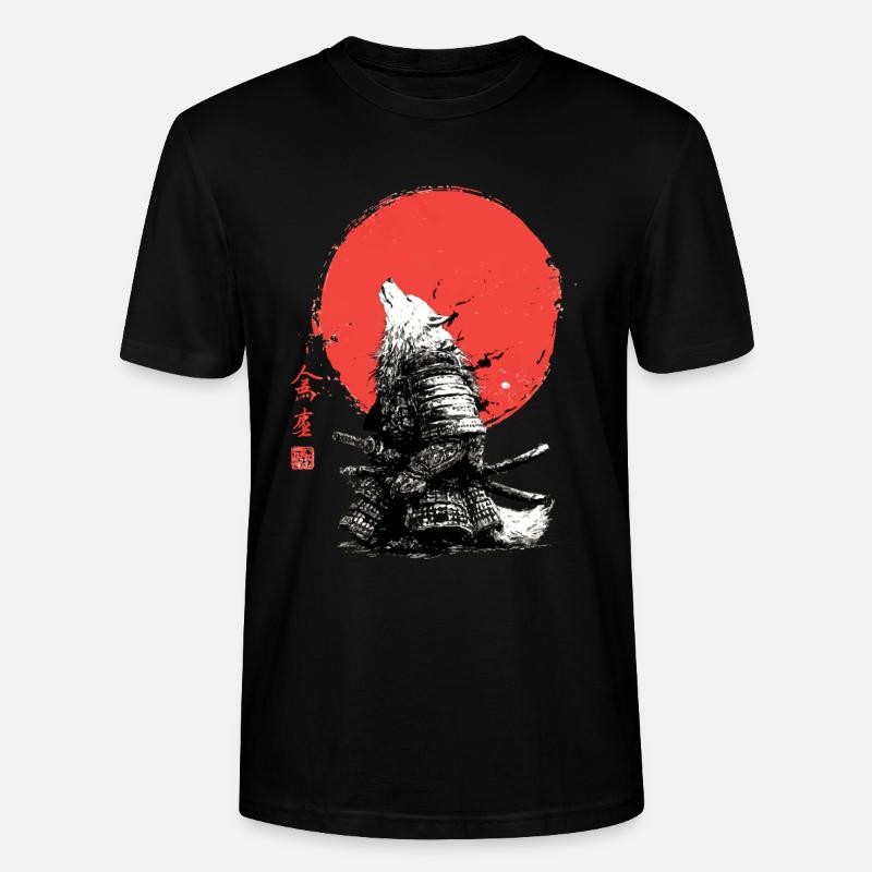 Wolf Samurai under Crimson Sun - Stanley/Stella CRAFTER Unisex Organic T-Shirt - black
