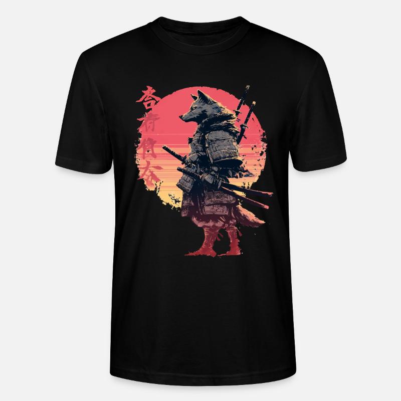 Wolf Samurai at Sunset - Stanley/Stella CRAFTER Unisex Organic T-Shirt - black