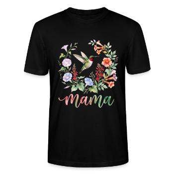 Ruby Throated Hummingbird Mama Mom - Stanley/Stella CRAFTER Unisex Organic T-Shirt - black - Front - Alina (178cm) & Michal (187cm)