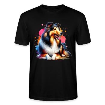 Longhair Collie Gift - Stanley/Stella CRAFTER Unisex Organic T-Shirt - black - Front - Alina (178cm) & Michal (187cm)