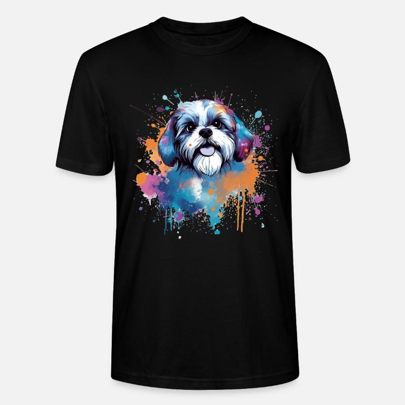 Lebendiger Welpe Splash Shih Tzu - Stanley/Stella Unisex Bio-T-Shirt CRAFTER - Schwarz