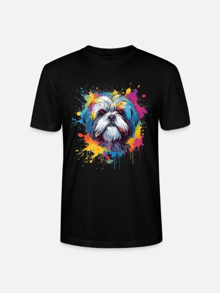 Shih Tzu Hund Bunte Spritzkunst - Stanley/Stella Unisex Bio-T-Shirt CRAFTER - Schwarz