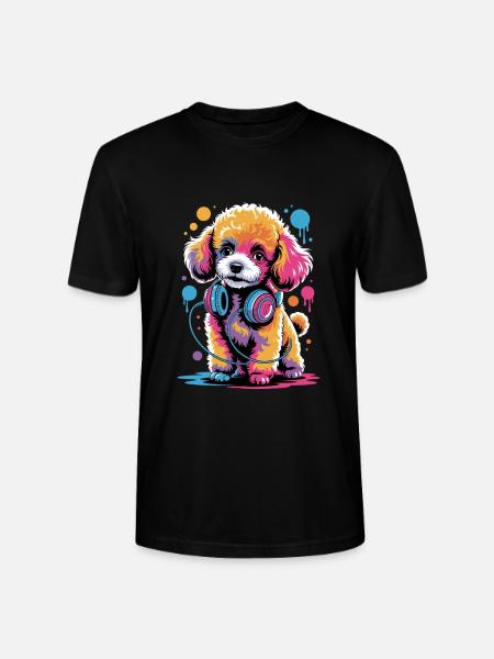 Pudel mit Kopfhörer - Stanley/Stella Unisex Bio-T-Shirt CRAFTER - Schwarz