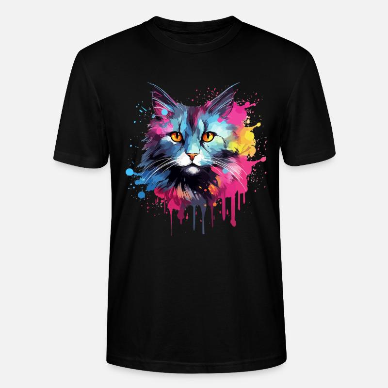 Amerikanischer Bobtail-Katzengesicht – bunte Splash-Kunst - Stanley/Stella Unisex Bio-T-Shirt CRAFTER - Schwarz