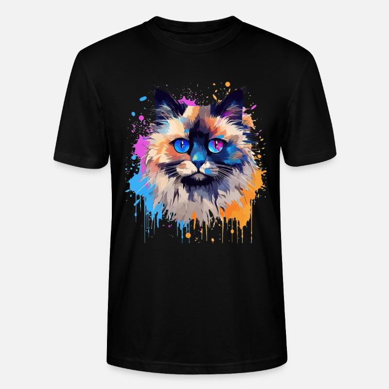 Bunte Birman-Katzengesicht-Splash-Kunst - Stanley/Stella Unisex Bio-T-Shirt CRAFTER - Schwarz