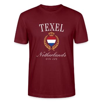 Couronne des armoiries Texel – Souvenir de voyage aux Pays-Bas - T-shirt bio CRAFTER Stanley Stella Unisexe - bordeaux - Devant - Alina (178cm) & Michal (187cm)
