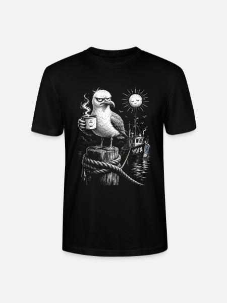 MOIN – Grumpy Seagull with Coffee - Stanley/Stella CRAFTER Unisex Organic T-Shirt - black