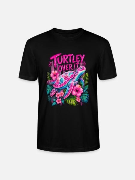 Turtley Over It Cute Turtle Flower - Stanley/Stella CRAFTER Unisex Organic T-Shirt - black