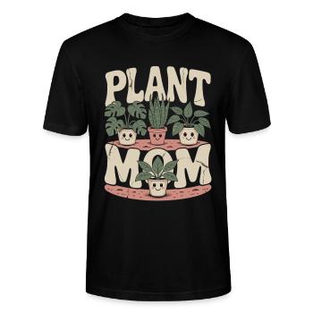 Pflanzen Mama Shirt mit Blumentöpfen - Stanley/Stella Unisex Bio-T-Shirt CRAFTER - Schwarz - Vorne - Alina (178cm) & Michal (187cm)