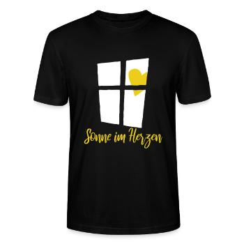 Fenster mit Herz Sonne - Sonne im Herzen - Stanley/Stella Unisex Bio-T-Shirt CRAFTER - Schwarz - Vorne - Alina (178cm) & Michal (187cm)