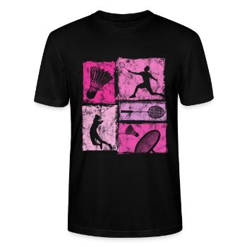 Badminton moves in vintage look with badminton - Stanley/Stella CRAFTER Unisex Organic T-Shirt - black - Front - Alina (178cm) & Michal (187cm)