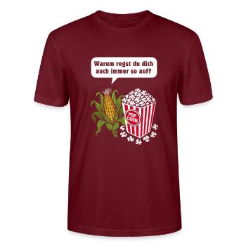 Corn & Popcorn Pun - Stanley/Stella CRAFTER Unisex Organic T-Shirt - burgundy - Front - Alina (178cm) & Michal (187cm)
