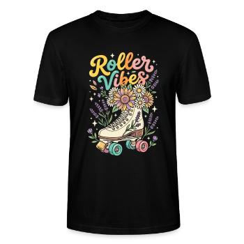 Roller Vibes Floral Roller Skate - T-shirt bio CRAFTER Stanley Stella Unisexe - noir - Devant - Alina (178cm) & Michal (187cm)