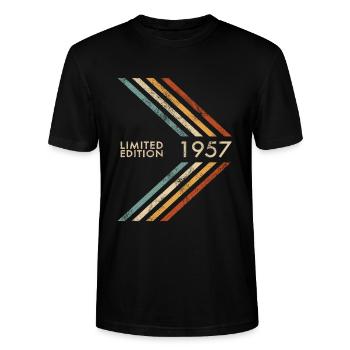 1957 Limited Edition Geburtstag Herren Damen Retro - Stanley/Stella Unisex Bio-T-Shirt CRAFTER - Schwarz - Vorne - Alina (178cm) & Michal (187cm)