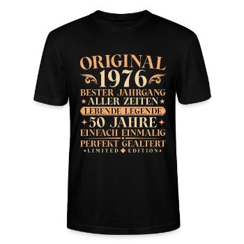 Original 1976 Jahrgang geboren 50. Geburtstag - Stanley/Stella Unisex Bio-T-Shirt CRAFTER - Schwarz - Vorne - Alina (178cm) & Michal (187cm)