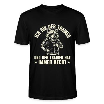 Fußballtrainer hat immer recht Retro Waschbär - Stanley/Stella Unisex Bio-T-Shirt CRAFTER - Schwarz - Vorne - Alina (178cm) & Michal (187cm)