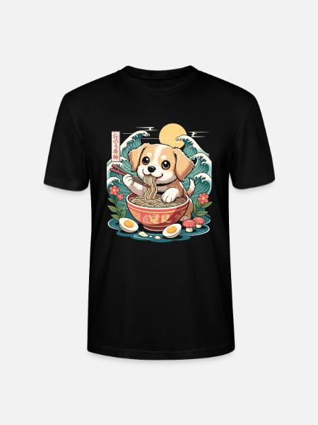 Kawaii Puppy Ramen Waves たのろ稲朔 Sunrise Bowl - Stanley/Stella CRAFTER Unisex Organic T-Shirt - black