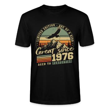 1976 Vintage Vintage Anniversaire Rétro - T-shirt bio CRAFTER Stanley Stella Unisexe - noir - Devant - Alina (178cm) & Michal (187cm)