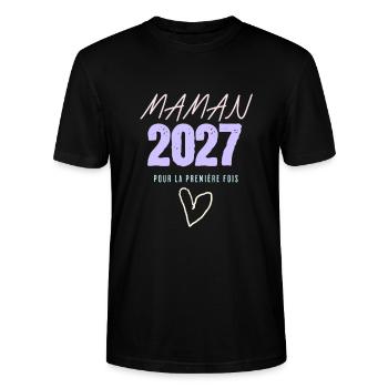 MAMAN 2027 pour la premiere fois - T-shirt bio CRAFTER Stanley Stella Unisexe - noir - Devant - Alina (178cm) & Michal (187cm)