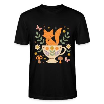 Tasse de Thé Fox Douillette - T-shirt bio CRAFTER Stanley Stella Unisexe - noir - Devant - Alina (178cm) & Michal (187cm)