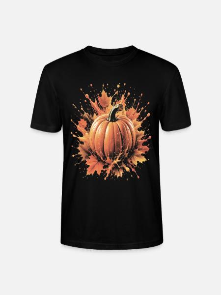 Pumpkin Autumn Splash Art Maple Leaf - Stanley/Stella CRAFTER Unisex Organic T-Shirt - black