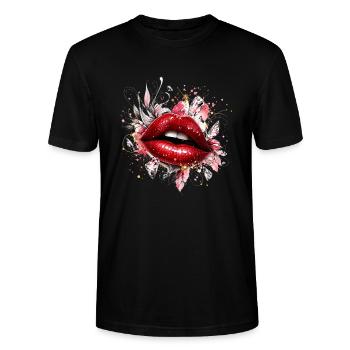 Lèvres rouges avec des losanges et des fleurs - T-shirt bio CRAFTER Stanley Stella Unisexe - noir - Devant - Alina (178cm) & Michal (187cm)