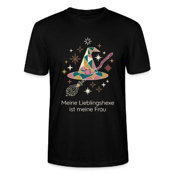 Lieblingshexe Hexenhut Hexenbesen - Stanley/Stella Unisex Bio-T-Shirt CRAFTER - Schwarz - Vorne - Alina (178cm) & Michal (187cm)