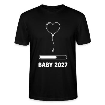 Baby 2027 Herzballon Schwangerschaft - Stanley/Stella Unisex Bio-T-Shirt CRAFTER - Schwarz - Vorne - Alina (178cm) & Michal (187cm)