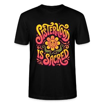 Sisterhood Is Sacred Retro Flower - Stanley/Stella CRAFTER Unisex Organic T-Shirt - black - Front - Alina (178cm) & Michal (187cm)
